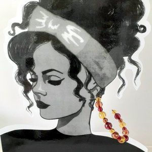 Vintage 1970s Amber Red Yellow Beaded Hoop Pierced Earrings